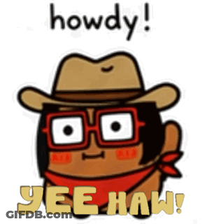 A Cartoon Character With A Cowboy Hat And Glasses Says Howdy Yee Haw GIF