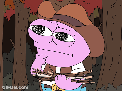 A Cartoon Character With A Cowboy Hat Is Holding A Pile Of Wood GIF