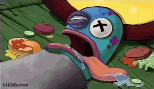 A Cartoon Character With A Cross On His Face Is Laying On The Ground GIF