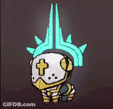 A Cartoon Character With A Cross On His Helmet GIF