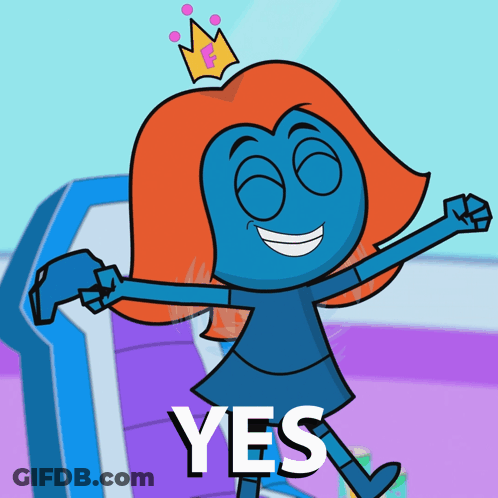 A Cartoon Character With A Crown On Her Head And The Word Yes Below Her GIF