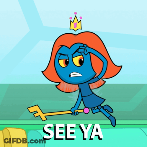 A Cartoon Character With A Crown On Her Head Is Holding A Key And Says See Ya GIF