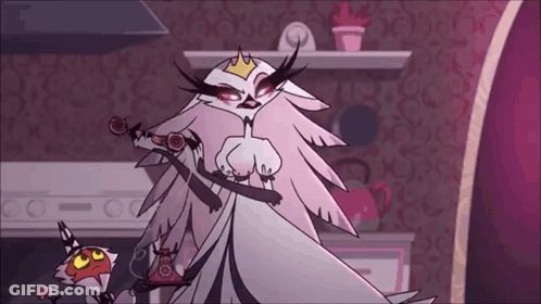 A Cartoon Character With A Crown On Her Head Is Standing Next To A Smaller Cartoon Character . GIF