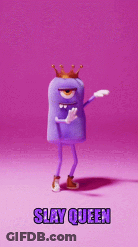 A Cartoon Character With A Crown On His Head And The Words Slay Queen Below It GIF