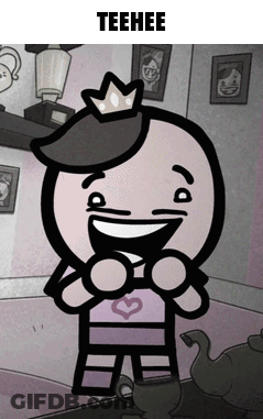 A Cartoon Character With A Crown On His Head And The Words Teehee Above Him GIF