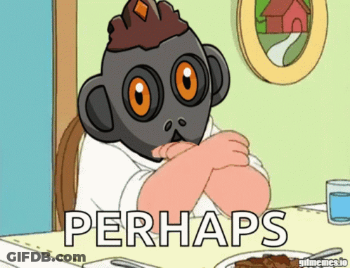 A Cartoon Character With A Crown On His Head Is Sitting At A Table With A Plate Of Food And The Words Perhaps Below Him GIF