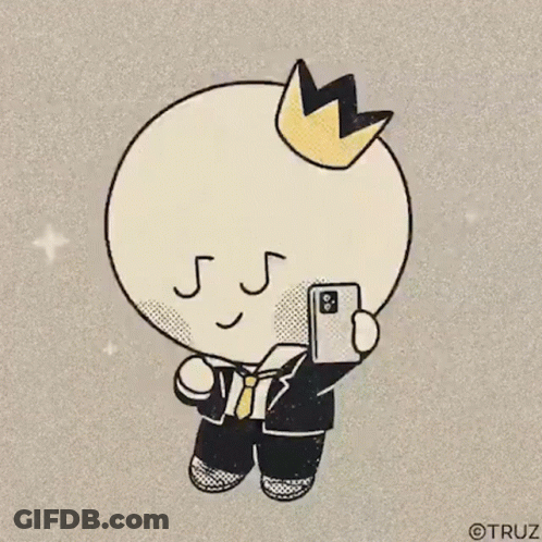 A Cartoon Character With A Crown On His Head Is Taking A Selfie GIF