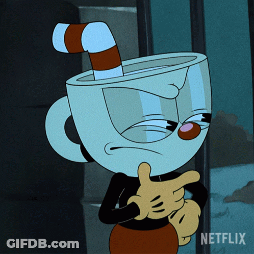 A Cartoon Character With A Cup On His Head And The Word Netflix On The Bottom Right GIF
