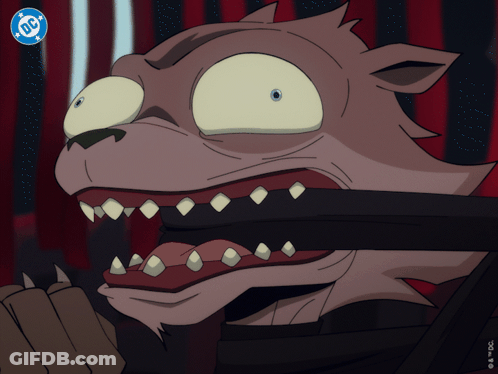 A Cartoon Character With A Dc Logo On The Bottom Right GIF