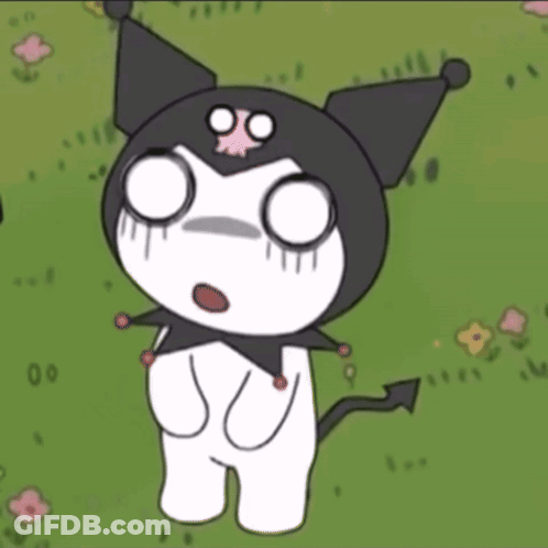 A Cartoon Character With A Devil Tail Is Standing In A Grassy Field GIF