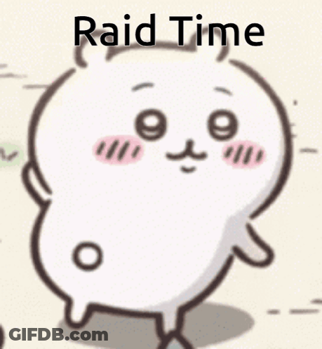 A Cartoon Character With A Face And The Words Raid Time On It GIF