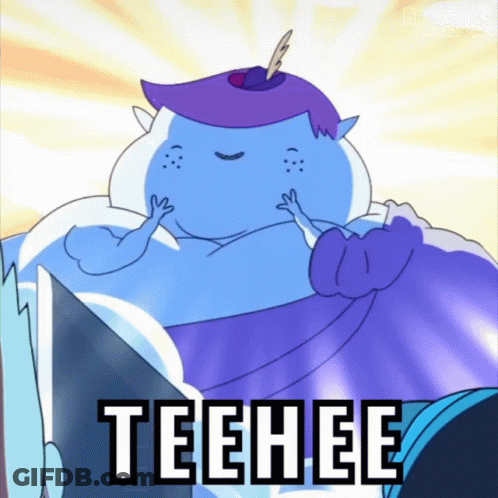 A Cartoon Character With A Feather On His Head And The Words Teehee GIF