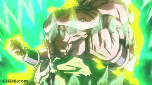 A Cartoon Character With A Fist In The Air Is Surrounded By Green Lights GIF