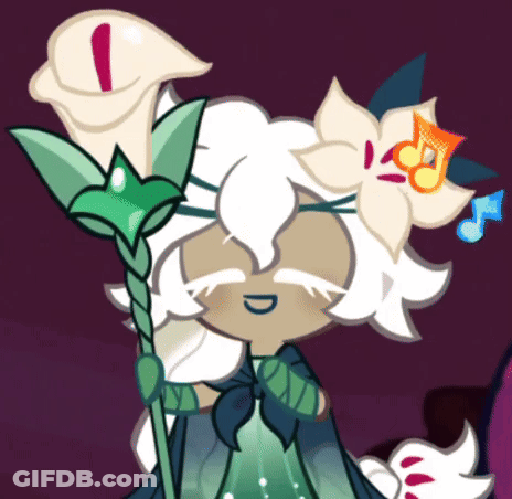A Cartoon Character With A Flower In Her Hair And A Music Note On Her Head GIF