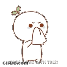 A Cartoon Character With A Flower In His Hair Is Covering His Mouth With A Napkin . GIF