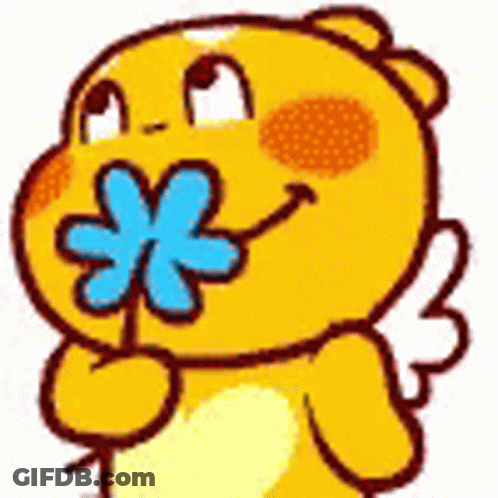 A Cartoon Character With A Flower In Its Mouth . GIF