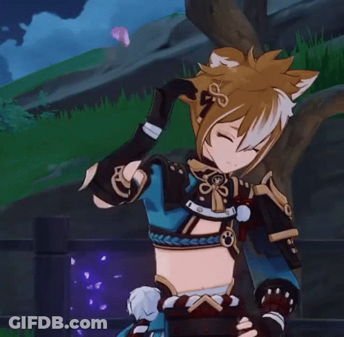 A Cartoon Character With A Fox Ears And A Sword GIF