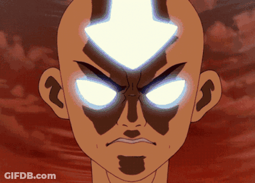 A Cartoon Character With A Glowing Arrow On His Head Has A Shadow On His Face GIF