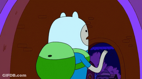 Cartoon Character With Green Backpack In Dark Room GIF