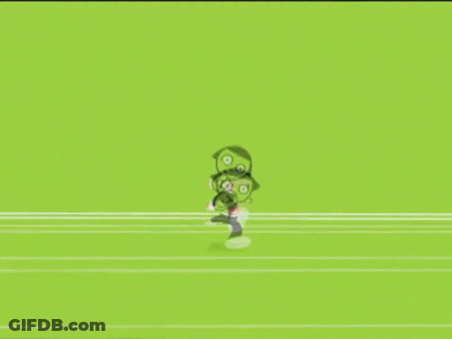A Cartoon Character With A Green Face And A Striped Shirt Is Standing In A Circle . GIF