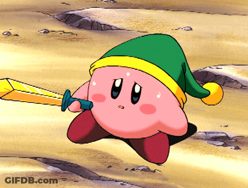 A Cartoon Character With A Green Hat And A Sword GIF