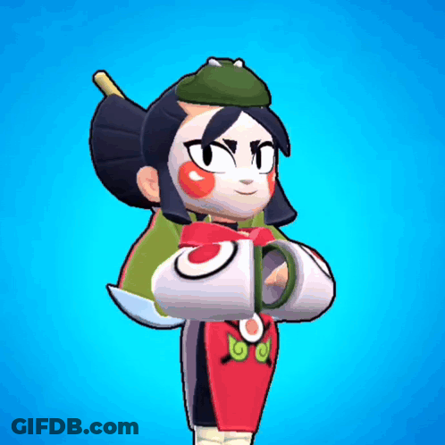 A Cartoon Character With A Green Hat Is Holding A Cup In Her Hands . GIF