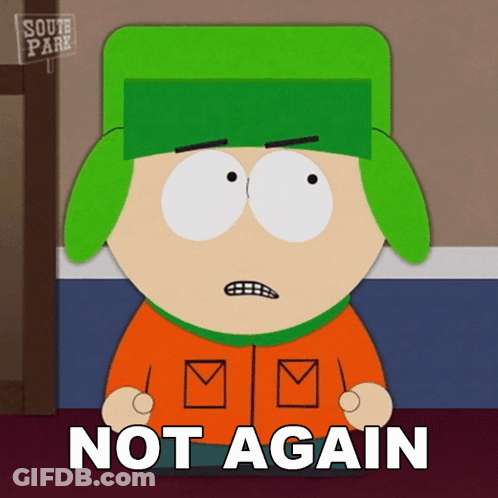 A Cartoon Character With A Green Hat Says " Not Again " GIF