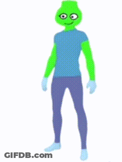 A Cartoon Character With A Green Head And Blue Pants GIF