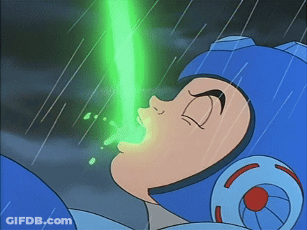 A Cartoon Character With A Green Light Coming From His Mouth GIF