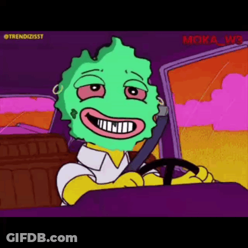 A Cartoon Character With A Green Mask On His Face Is Driving A Car . GIF