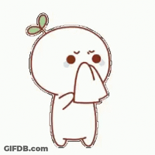 A Cartoon Character With A Green Plant On His Head Is Covering His Mouth With A Napkin . GIF