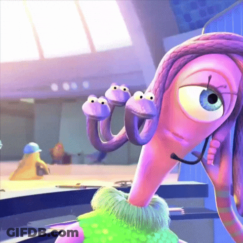 A Cartoon Character With A Green Sweater And Purple Hair GIF