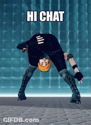 A Cartoon Character With A Gun And The Words Hi Chat GIF