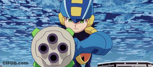Cartoon Character With H Helmet Holding Gun GIF