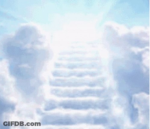 A Cartoon Character With A Halo On Its Head And The Words Ascending To Heaven Below It GIF