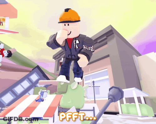 A Cartoon Character With A Hard Hat And The Word Pfft On The Bottom Right GIF