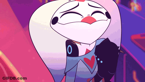 A Cartoon Character With A Heart On Her Shirt Has A Black O On Her Shoulder GIF