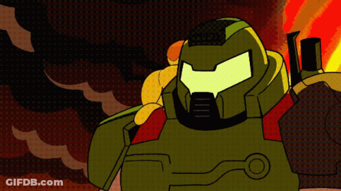 A Cartoon Character With A Helmet And A Gun GIF