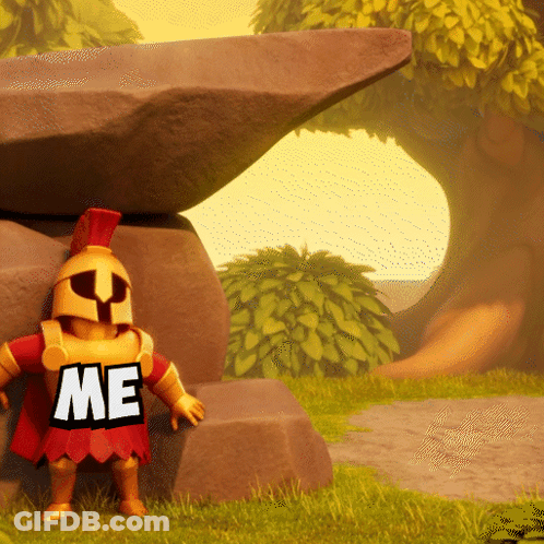 A Cartoon Character With A Helmet On Has The Word Me On His Chest GIF