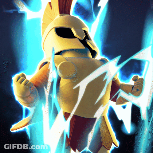 A Cartoon Character With A Helmet On Is Surrounded By Lightning Bolts GIF