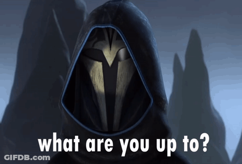 A Cartoon Character With A Hood And The Words " What Are You Up To " GIF