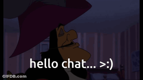 A Cartoon Character With A Hook And The Words Hello Chat Below Him GIF