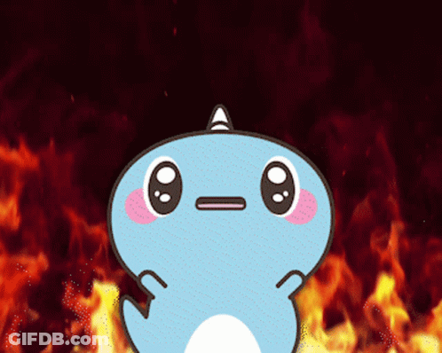 A Cartoon Character With A Horn Is Standing In Front Of A Fire GIF