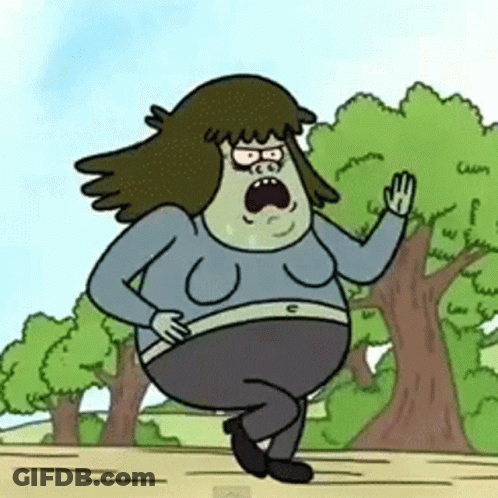 A Cartoon Character With A Huge Belly Is Standing In A Park GIF