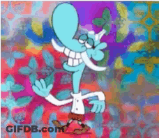A Cartoon Character With A Huge Smile On His Face Is Standing On A Colorful Background GIF