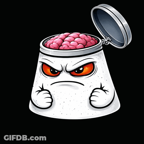 A Cartoon Character With A Jar Of Brains Coming Out Of Its Head GIF
