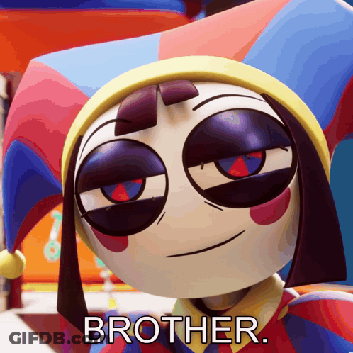 A Cartoon Character With A Jester Hat And The Word Brother Below Him GIF