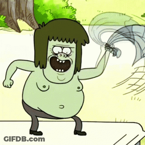 A Cartoon Character With A Large Belly Is Holding A Sword In His Hand GIF