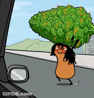 A Cartoon Character With A Large Broccoli Head GIF