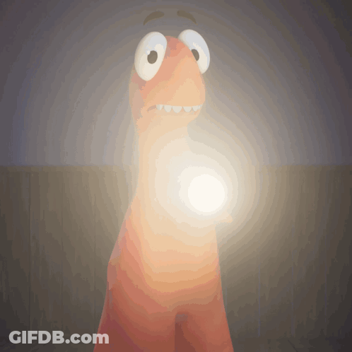 A Cartoon Character With A Light Coming Out Of His Mouth GIF